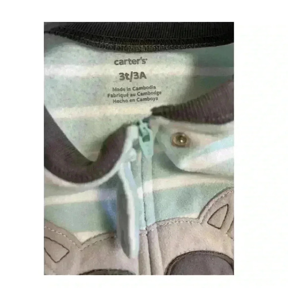 New Carter's Raccoon Fleece Pajama PJs 1 pc Boy Sleeper Footless Size 3T Green - Picture 5 of 9